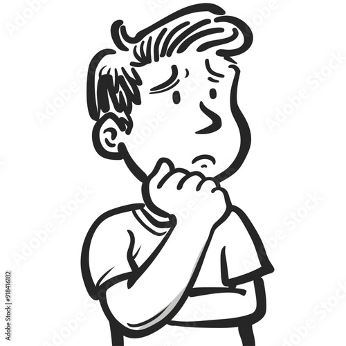 Doodle outline of a concerned man thinking.

