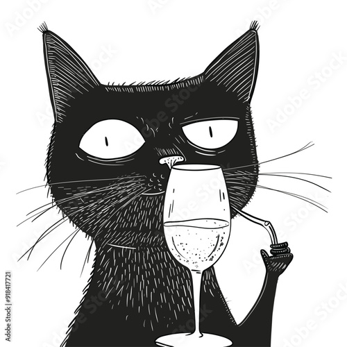 Cartoon cat holding a wine glass.
