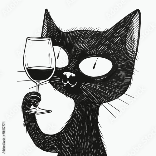 Cartoon cat holding a wine glass.
