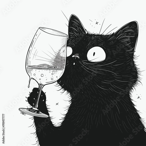 Cartoon cat holding a wine glass.
