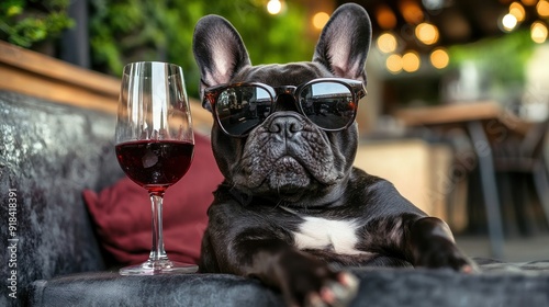 French Bulldog Enjoying Wine