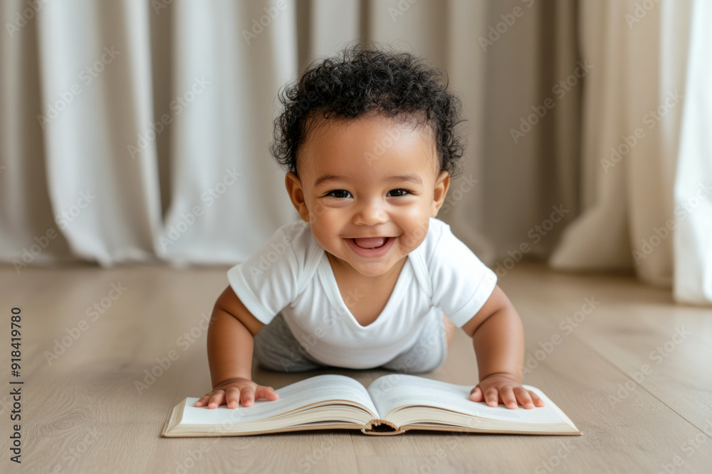 Happy Baby Learning to Read with Open Book Happy Baby Learning to Read with Open Book