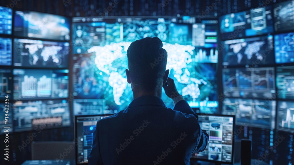 Data Analyst Working on Digital Tablet with Futuristic Interface