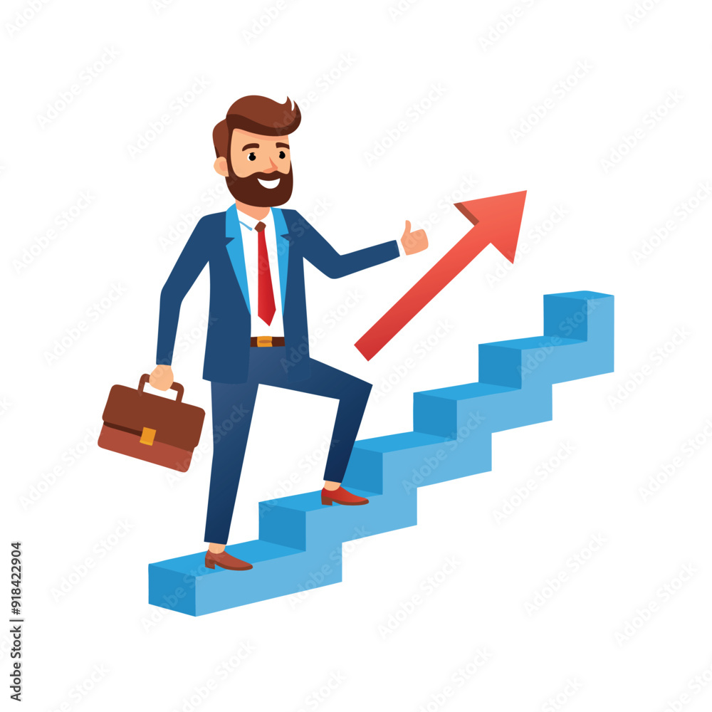 businessman climbing stairs to success, success vector illustration businessman climbing stairs to success, success vector illustration