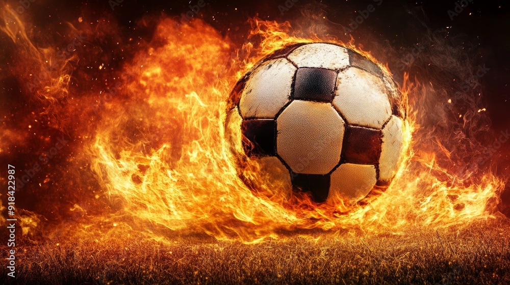 Fototapeta premium football on fire, Soccer ball going as a fireball