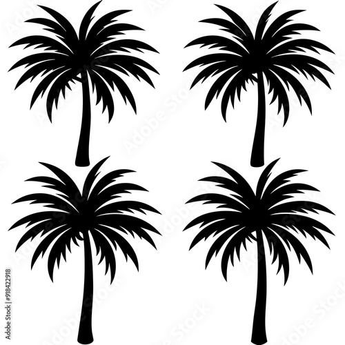 4 different Date tree icons set silhouette vector illustration on a white background
