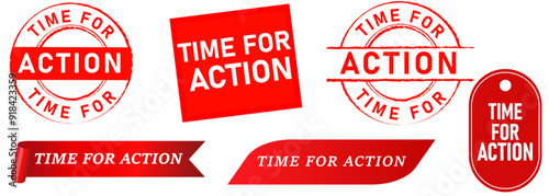time for action act now motivation advertisement stamp badge sticker ribbon collection design icon illustration