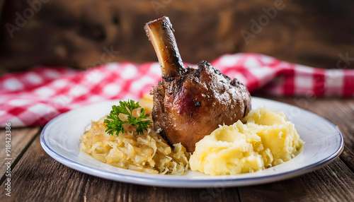 schweinshaxe, schweinefleisch, sauerkraut, close up, photo, schweinebraten, braten, haxe, neu, bayrisch, schweinehaxe, schwein, kartoffelbrei, bavaria, münchen, wiesn, oktoberfest, essen, wirtshaus, 1