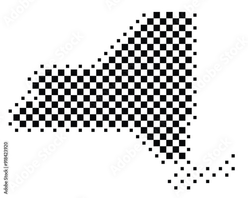 Abstract Map of the State New York (US) showing the territory with a pattern of black squares like a chessboard