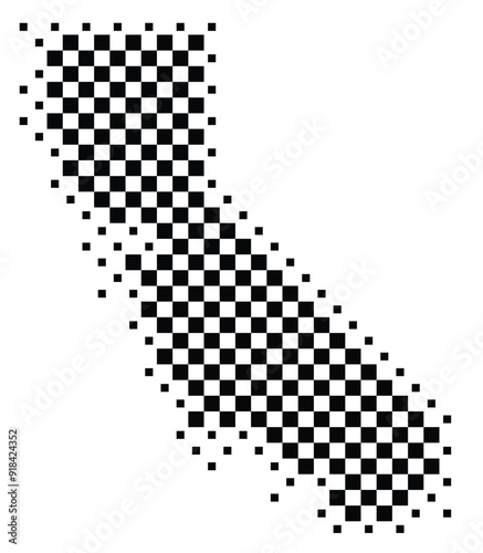 Abstract Map of the State California (US) showing the territory with a pattern of black squares like a chessboard
