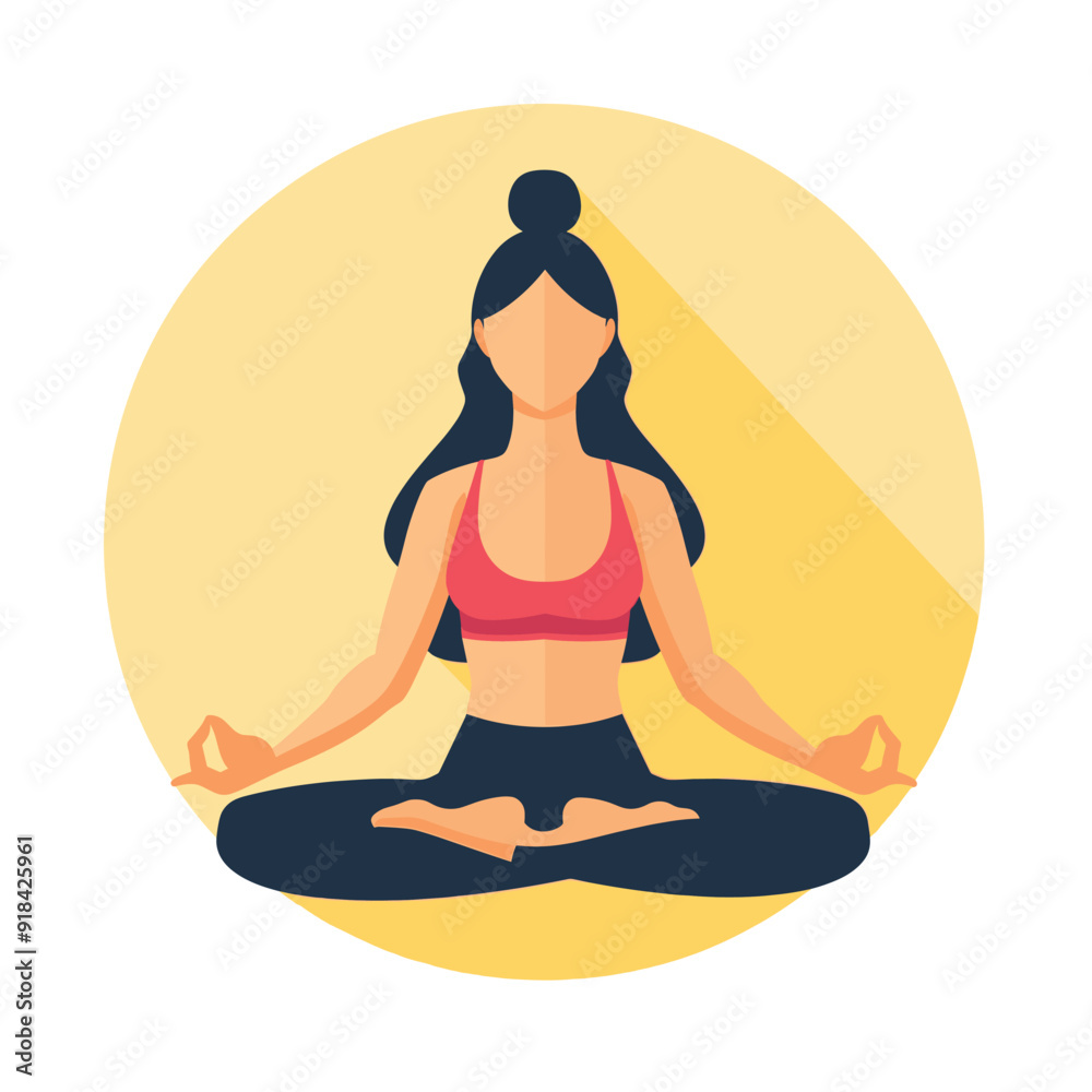 Flat vector illustration of a woman meditating in a calm, relaxed pose.
Flat vector illustration of a woman meditating in a calm, relaxed pose.