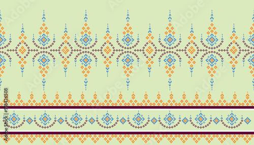 Cross Stitch. Geometric ethnic patterns. Design for Saree, Patola, Sari, Dupatta, Vyshyvanka, rushnyk, dupatta, Clothing, fabric, batik, Knitwear, Embroidery, Ikkat, Pixel pattern. Traditional Design.