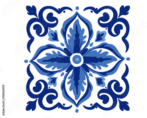 Azulejos - Portuguese tiles blue . Traditional tribal ornament. Capri Maiolica. Vector illustration
