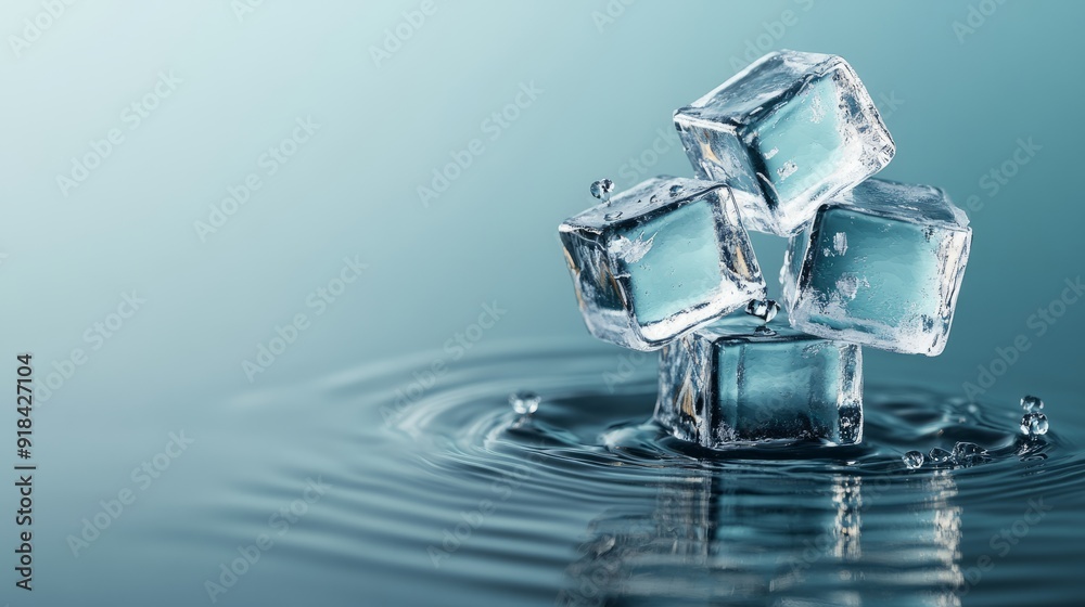 Frozen ice cubes bobbing on the surface of calm water. Frozen ice cubes bobbing on the surface of calm water.