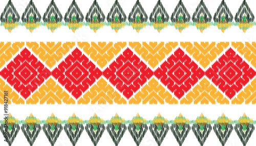 Ikat abstract geometric ethnic textile design seamless pattern, curtains, carpets, fabrics, ornaments, textiles, decorations, wallpaper. white background embroidery native textile boho indian african