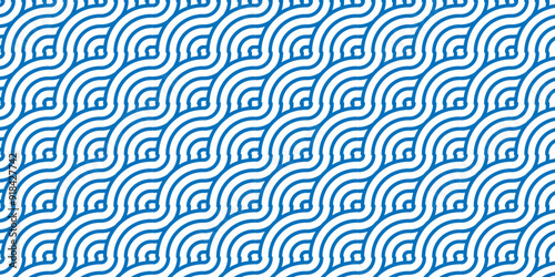 Vector abstract traditional geometric overlapping creative wave circle minimal lapping textile round vector texture. blue textile fabric element repeat swirl geometrical background.