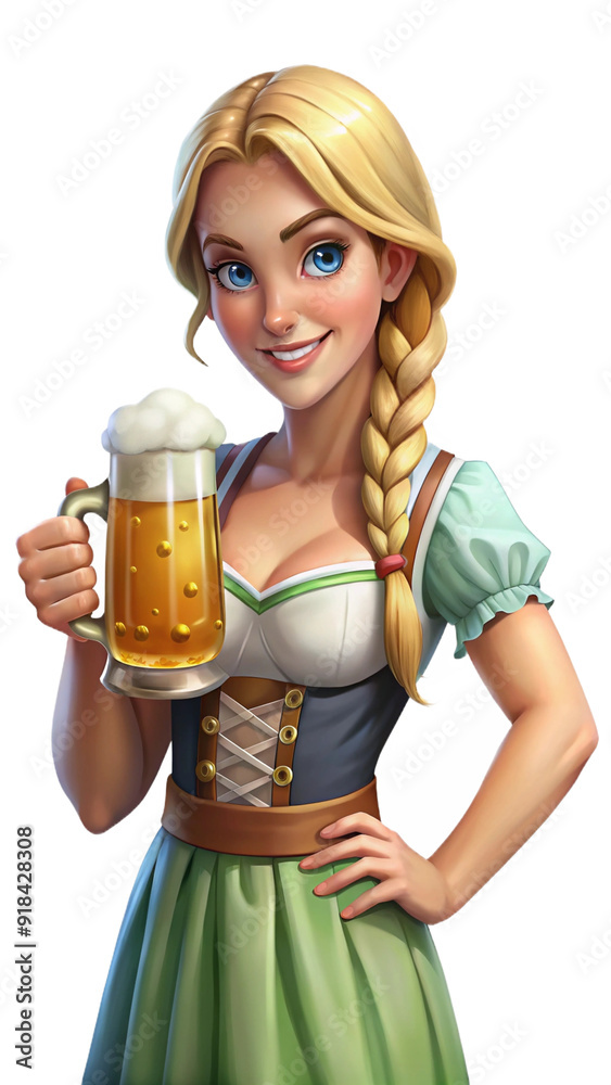 Cheerful Bavarian waitress in a dirndl Cheerful Bavarian waitress in a dirndl