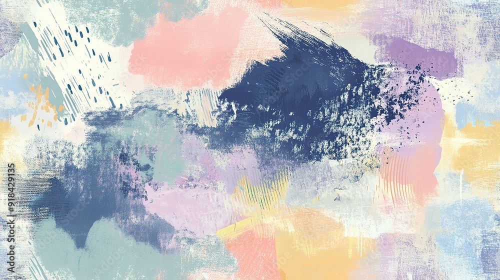 Obraz premium Abstract Painting with Blue, Pink, and Yellow Hues