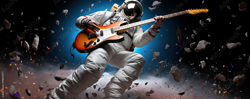 Fototapeta premium An astronaut plays an electric guitar