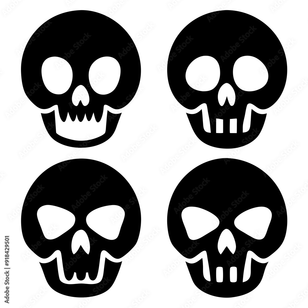 4 set skull icons silhouette vector illustration 4 set skull icons silhouette vector illustration
