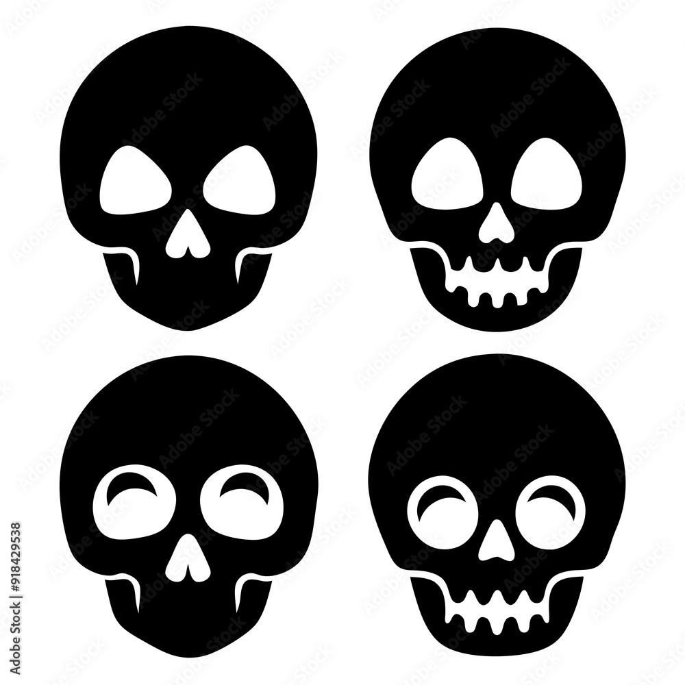 4 set skull icons silhouette vector illustration 4 set skull icons silhouette vector illustration