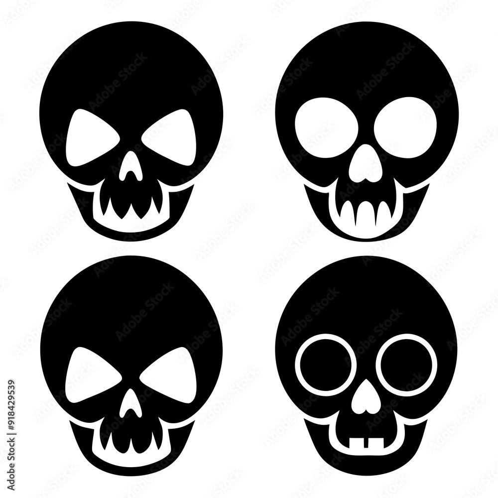 4 set skull icons silhouette vector illustration