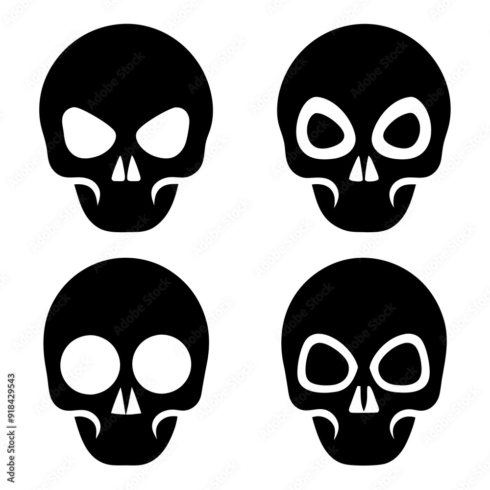 4 set skull icons silhouette vector illustration 4 set skull icons silhouette vector illustration