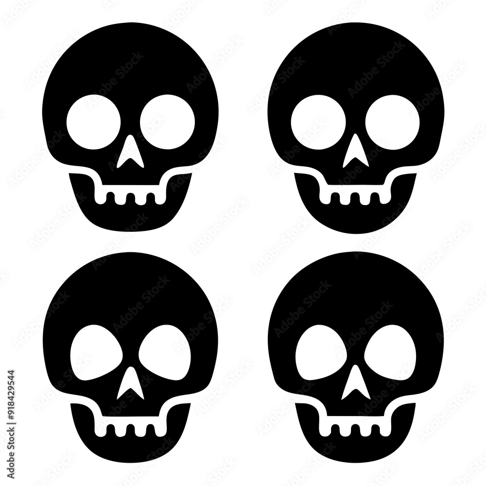 4 set skull icons silhouette vector illustration 4 set skull icons silhouette vector illustration