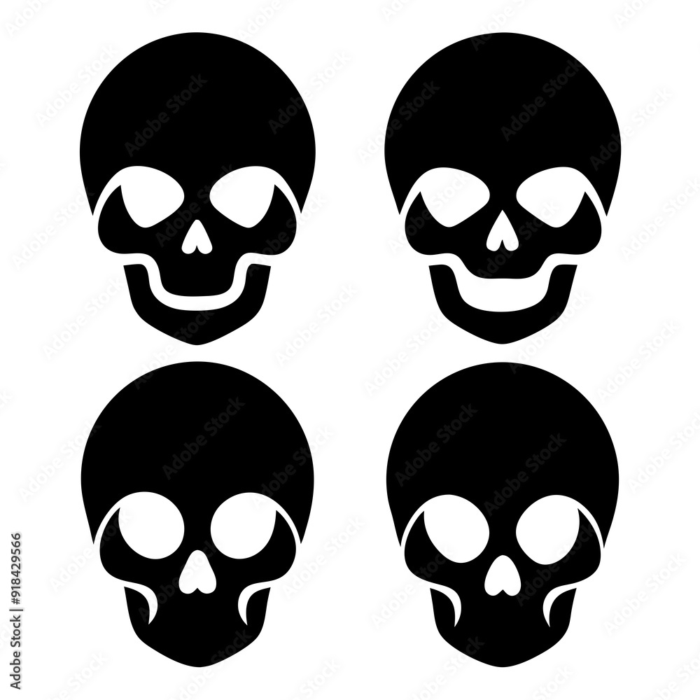 4 set skull icons silhouette vector illustration 4 set skull icons silhouette vector illustration