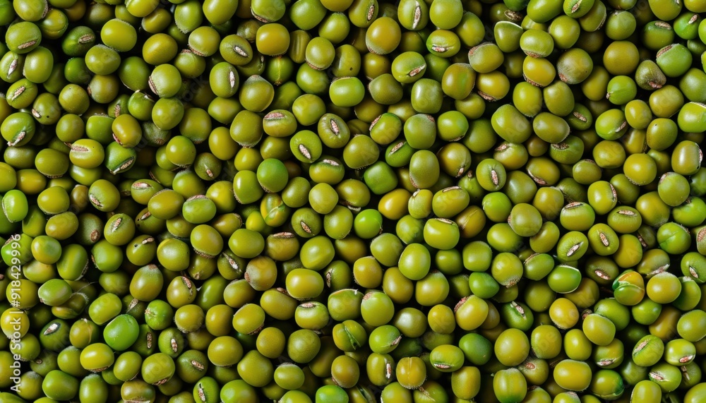 Fresh green mung beans scattered on a flat surface under natural light Fresh green mung beans scattered on a flat surface under natural light