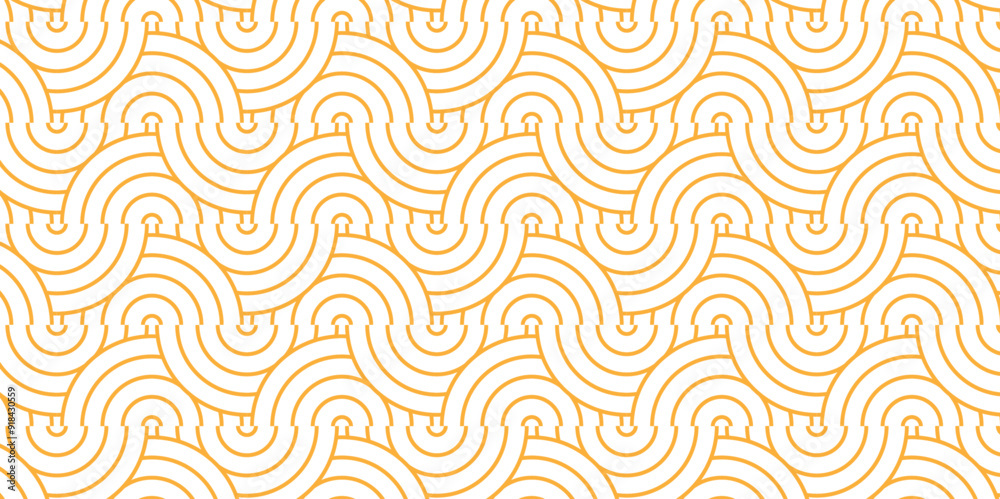 Minimal Vector overlapping Pattern diamond geometric orange spiral line waves abstract wave line. seamless orange tile stripe overlap creative retro circle line fabric pattern white background.
