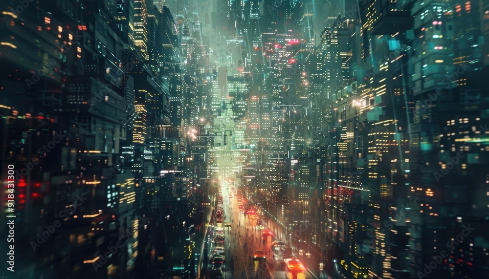 Vibrant urban landscape bustling with traffic in a futuristic city during the night Vibrant urban landscape bustling with traffic in a futuristic city during the night