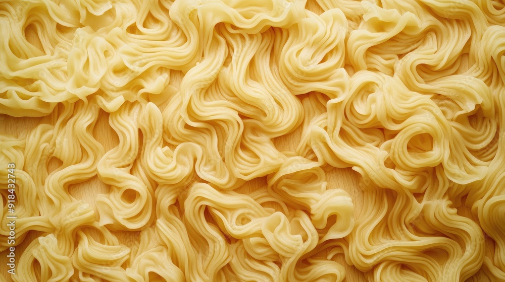 Flat lay of uncooked ramen noodles, arranged in a flowing pattern on a wooden board, ideal for an authentic homemade culinary theme. Flat lay of uncooked ramen noodles, arranged in a flowing pattern on a wooden board, ideal for an authentic homemade culinary theme.