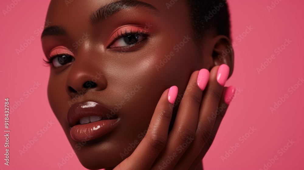 Model with perfectly manicured pink nails Model with perfectly manicured pink nails