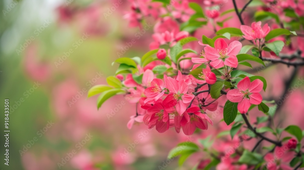 A beautiful shot of a tree in full bloom with pink flowers A beautiful shot of a tree in full bloom with pink flowers