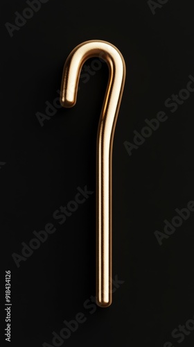 3D rendering of a minimalistic golden candy cane 80s style made of gold on a black background y2k high detail high quality high texture detail