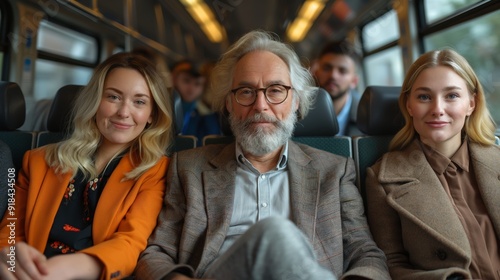 Business people are sitting in a train compartment