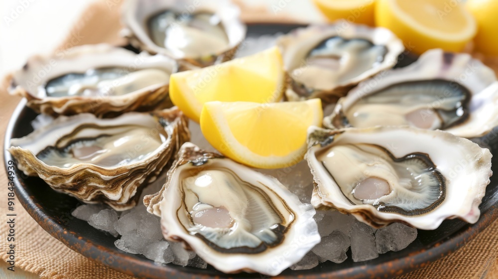 Freshly shucked oysters served with lemon wedges Freshly shucked oysters served with lemon wedges