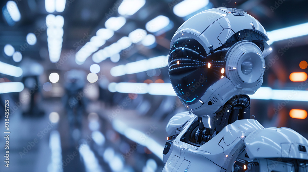Advanced Robot with Sleek White Design in Futuristic Laboratory Advanced Robot with Sleek White Design in Futuristic Laboratory