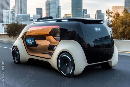 Autonomous vehicle news, selfdriving car in city, future transportation photo