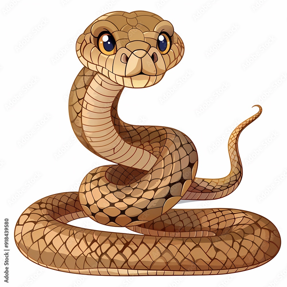 Fototapeta premium Cartoon snake with large eyes looking up at viewer.