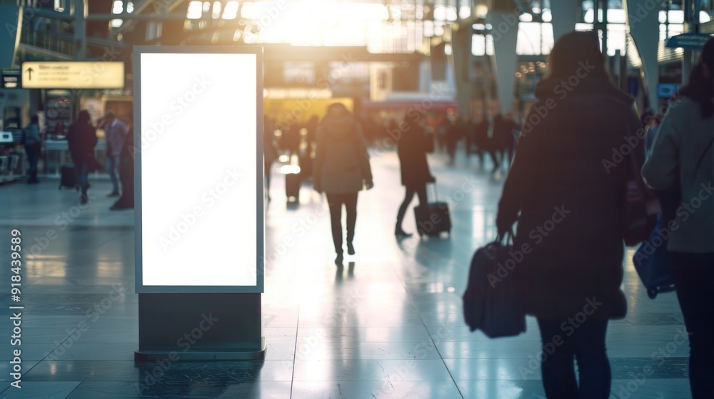 A mockup of a blank vertical light box at an airport A mockup of a blank vertical light box at an airport