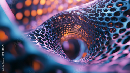 Futuristic nanotechnological cocoon, advanced processor, and neural networks within the cyber world. 3D illustration of abstract mesh representing high technology and nanostructure development in glob photo