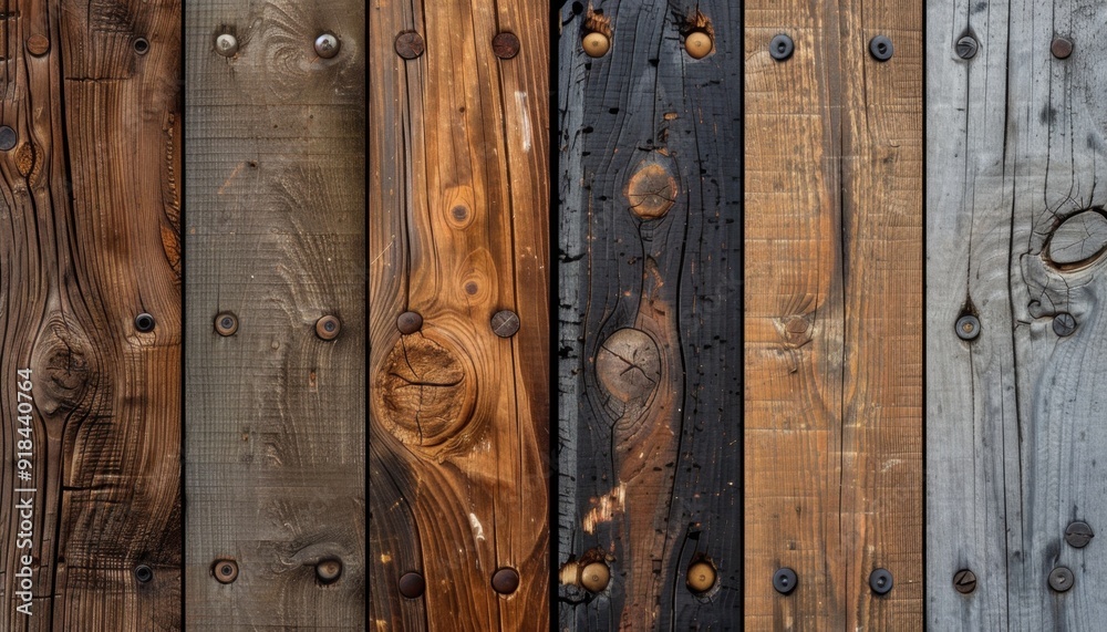 Wooden boards showcasing various textures and colors arranged in a vertical pattern Wooden boards showcasing various textures and colors arranged in a vertical pattern