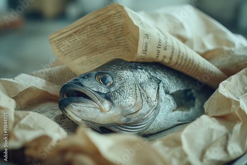 Fish wrapped in newspaper photo