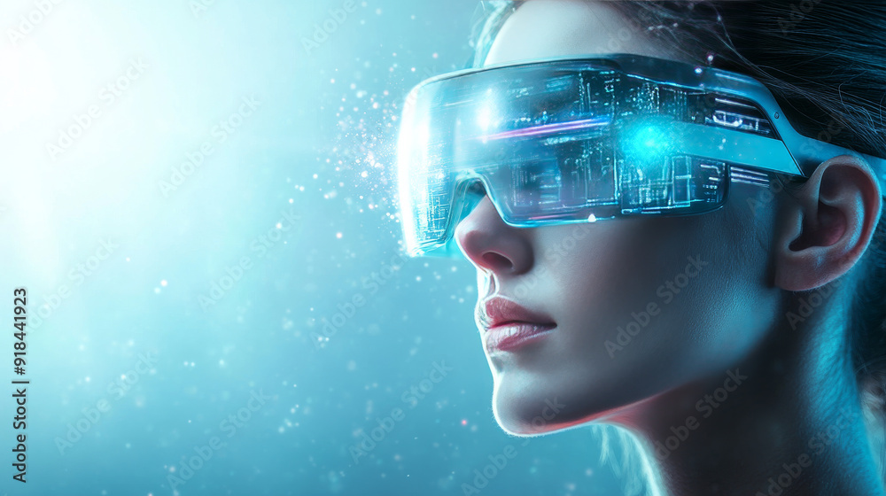 Futuristic woman with high-tech smart glasses concept. Futuristic woman with high-tech smart glasses concept.