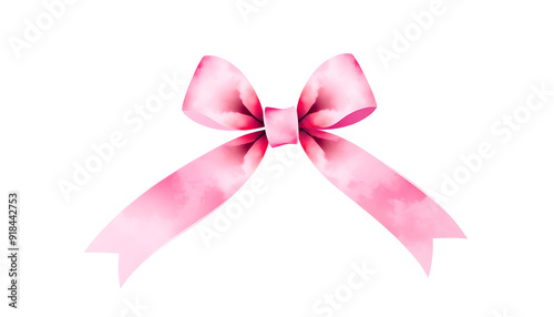 pink ribbon bow watercolor illustration isolated with white highlights, png