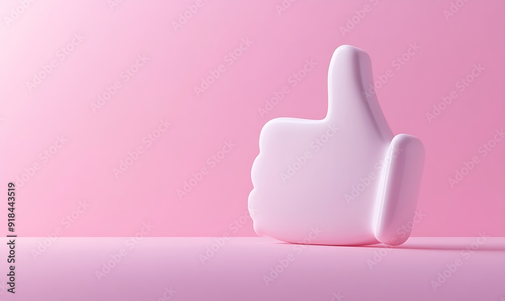 White thumbs up icon on a pink background. White thumbs up icon on a pink background.