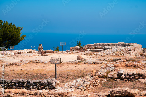 ancient ruins of vouni palace in cyprus. Ancient ruins of the historical palace building. Sea view location of the historical building. photo