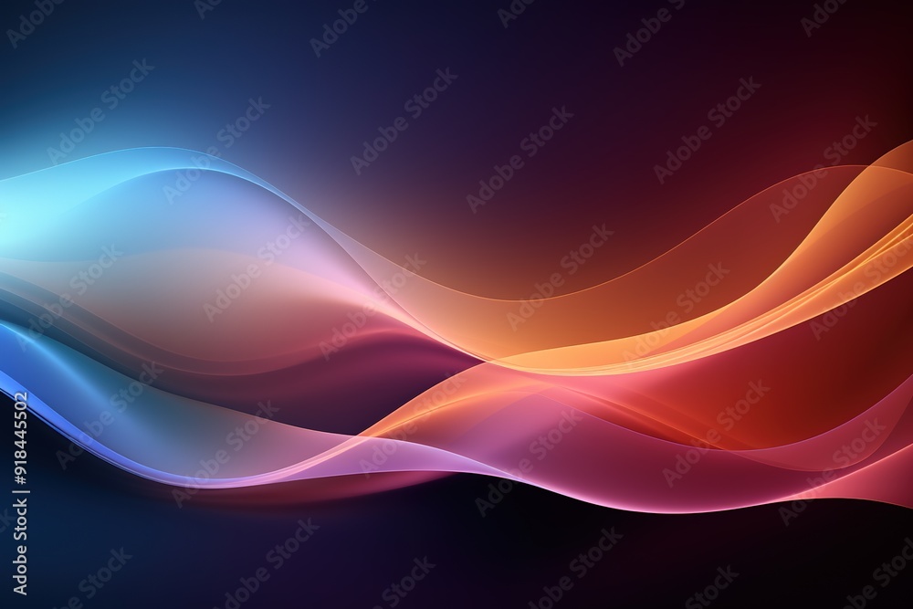 Abstract background with blue, orange and red glowing waves.